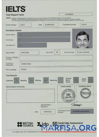 Realistic United Kingdom Ielts report form real example